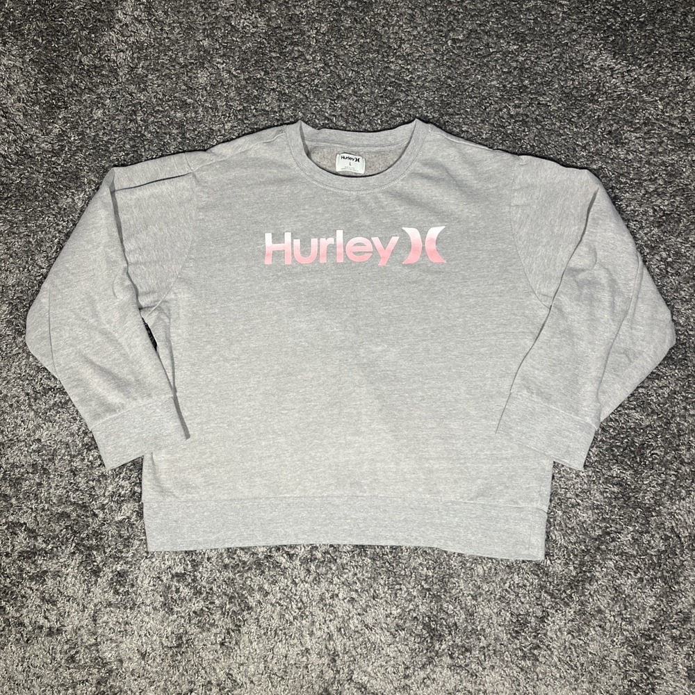 Hurley Crew Neck Sweatshirt Women's Large Gray Pink Logo